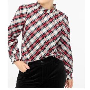 J.Crew Factory Cotton Poplin ruffleneck tartan plaid top size 2x